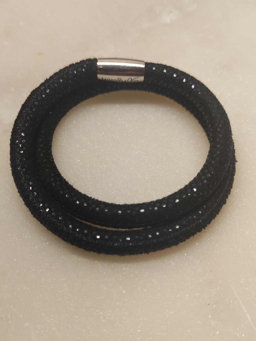 Brighton Double Woodstock Leather Bracelet Black Sparkle